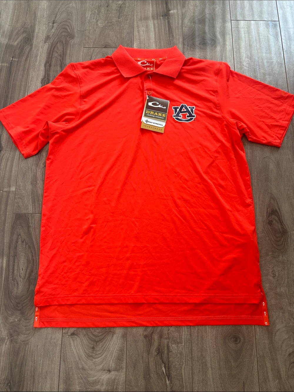 Drake Men's Bright Orange Auburn Logo Polo